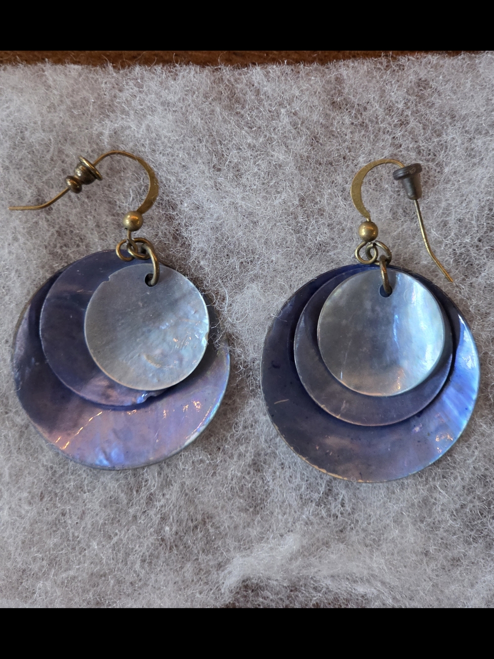 MWOT Vintage Blue Iridescent Layered Disc Dangle Earrings -